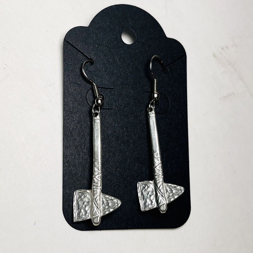 Tomahawk Earrings‎ Silver Pewter Axe Hatchet Battleaxe Weapon Dangle